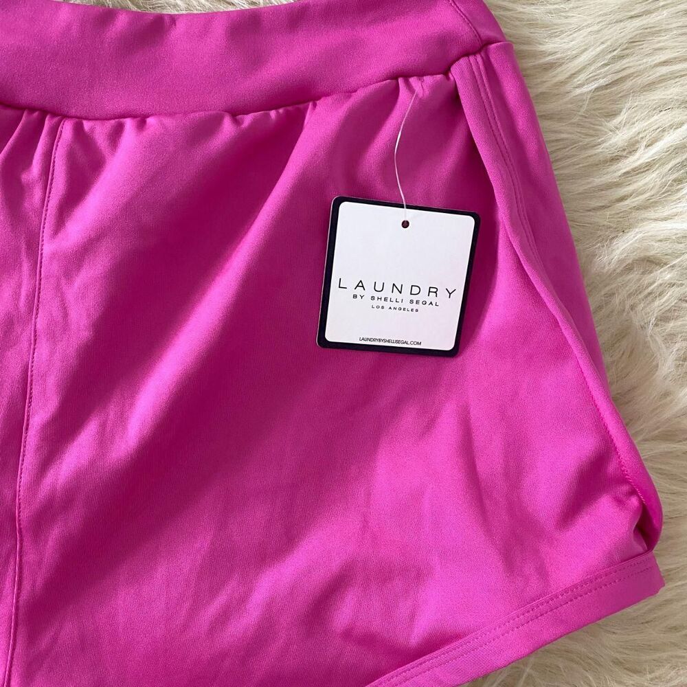 NWT Bright Pink High Rise Running Workout Shorts M Laundry by Shelli Segal - Picture 2 of 6